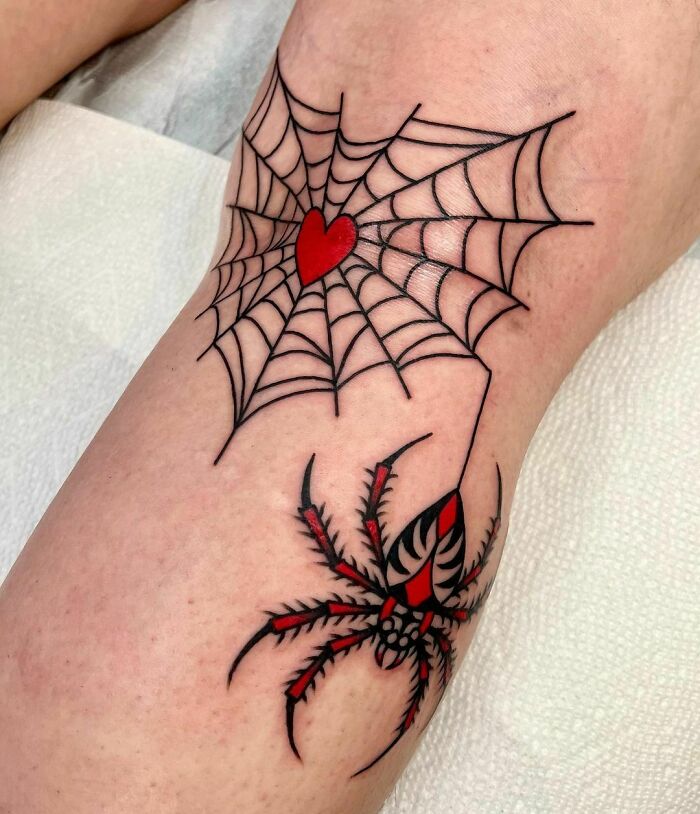 American traditional spider web tattoo