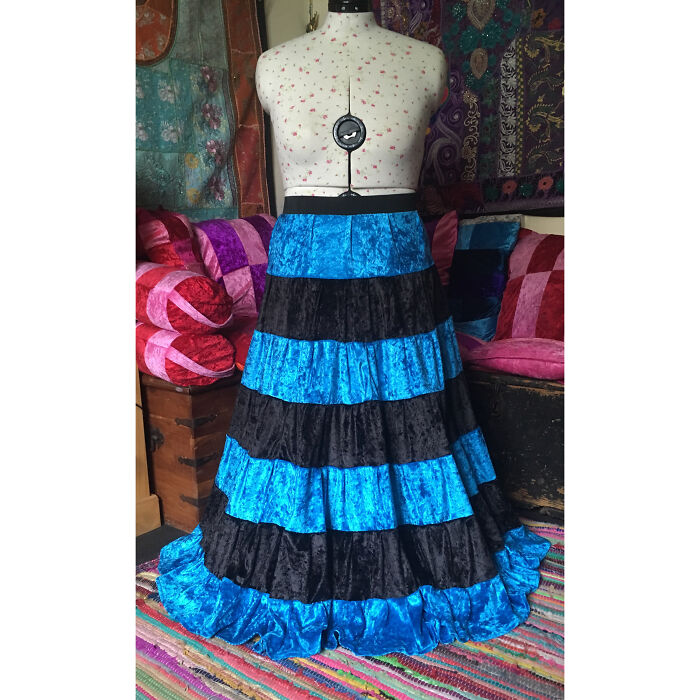 8 Of My Handmade Full Length, Full Circle Striped Velvet Skirts