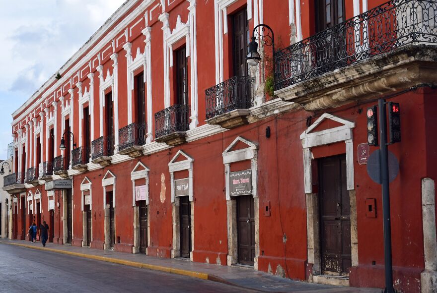 A Red, Colonial Building In Merida, Mexico