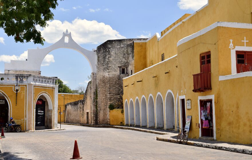 One Side Of The Monastery And An Arch In Izamal, Yucatan, Mexico