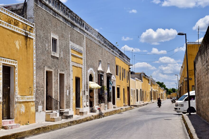 A Street With Historic Buildings In Izamal, Yucatan, Mexico
