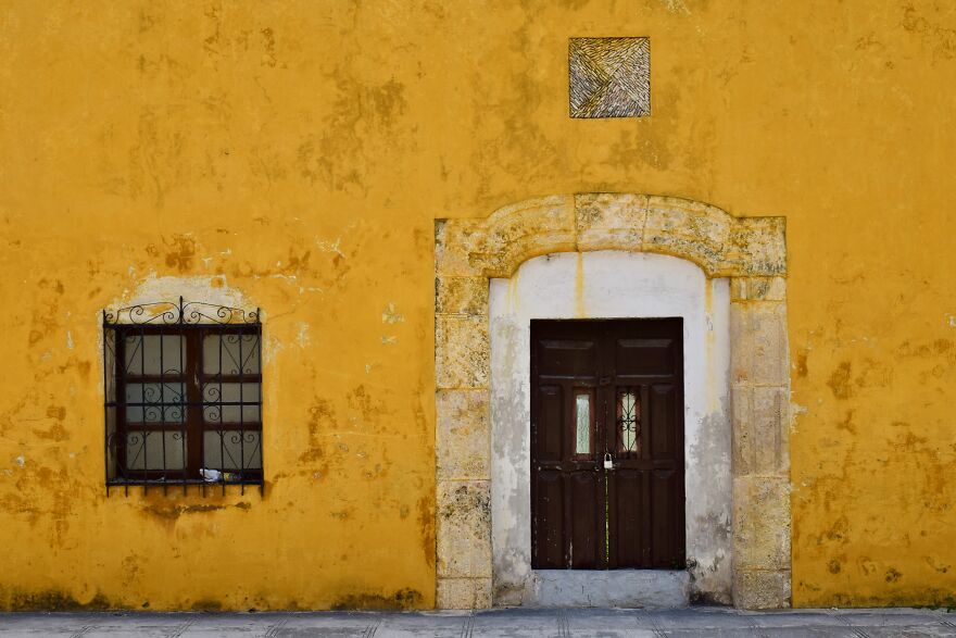An Old Door And Window In A Building In Izamal, Yucatan, Mexico
