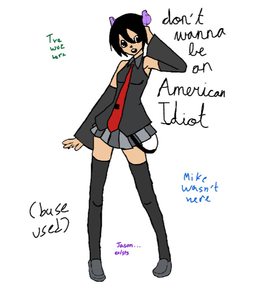 I Was Bored And Drew The Members Of Green Day Using A Hatsune Miku Base