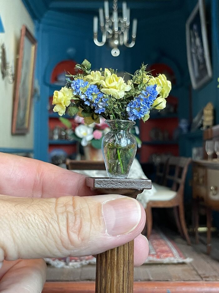 Yellow Roses And Blue Hyacinth By Maria C