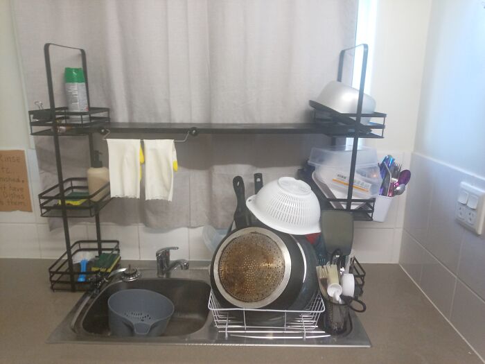 DIY Kitchen Sink Shelves. I Bought 2 Shower Floor Caddis From Kmart And Some Chipboard That I Painted Black