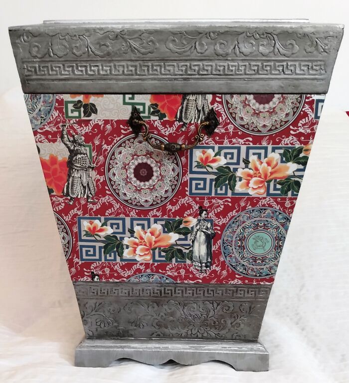 I Upcycled An Old Storage Box With Asian-Themed Art Paper