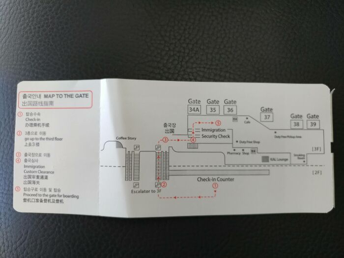 Plan to the gate of an airport on the back of the ticket 