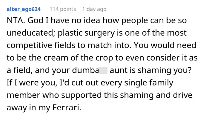 Plastic Surgeon Has Enough Of Aunt Bashing Her Profession And Idolizing Her Nurse Daughter, Viciously Mocks Both Of Them Plastic Surgeon Has Enough Of Aunt Bashing Her Profession And Idolizing Her Nurse Daughter, Viciously Mocks Both Of Them