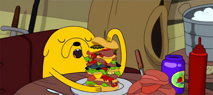 Jake the Dog eating a sandwich