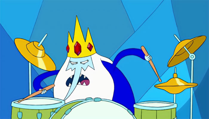 Ice King playing with drums