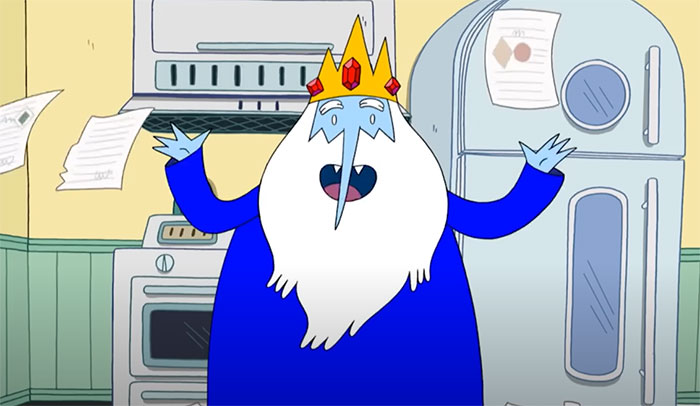 Ice King throwing papers away