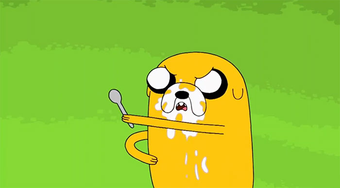 Jake the Dog smeared his face with ice cream