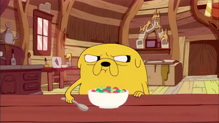 Jake the Dog eating corn flakes
