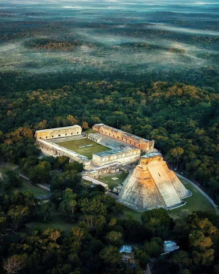 An Incredibly Captivating Aerial Image Showcasing The Ancient Maya City Of Uxmal