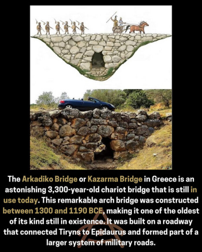 The Arkadiko Bridge Or Kazarma Bridge In Greece Is An Astonishing 3,300-Year-Old Chariot Bridge That Is Still In Use Today