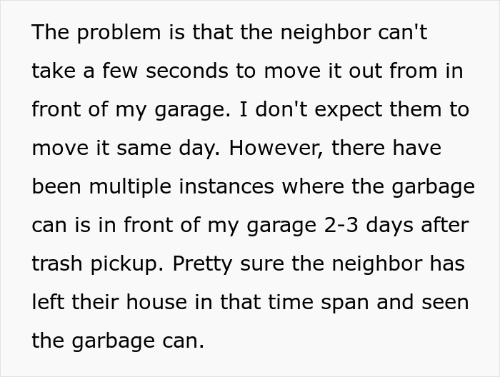 Woman Executes Masterclass In Petty Revenge After Neighbors Keep Placing Their Trash Can In Front Of Her Garage For 1.5 Years