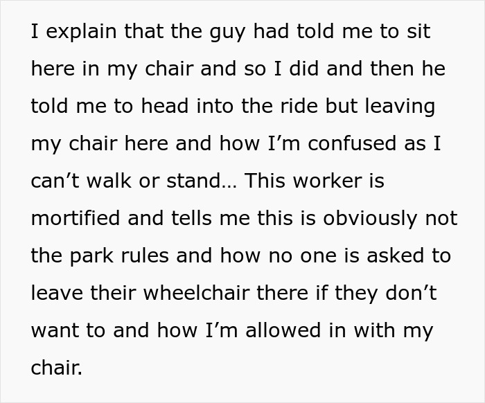 Person Who Uses A Wheelchair Full-Time Is Told To Leave It Before Hopping On A Ride, Maliciously Complies Until The Employee Understands They Screwed Up Person Who Uses A Wheelchair Full-Time Is Told To Leave It Before Hopping On A Ride, Maliciously Complies Until The Employee Understands They Screwed Up