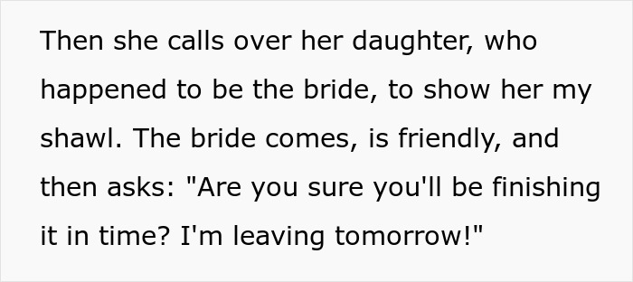 Random Hotel Guest Knits Shawl In The Lobby, A Bride Enters And Demands It As A Wedding Present Random Hotel Guest Knits Shawl In The Lobby, A Bride Enters And Demands It As A Wedding Present