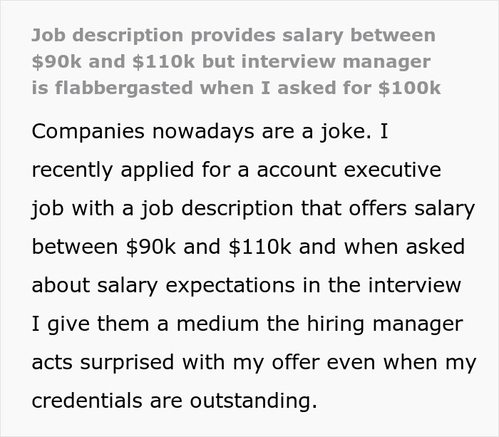 Man Submits A Job Application And Requests $100K As Per The Job Description, That Shocks The Interview Manager