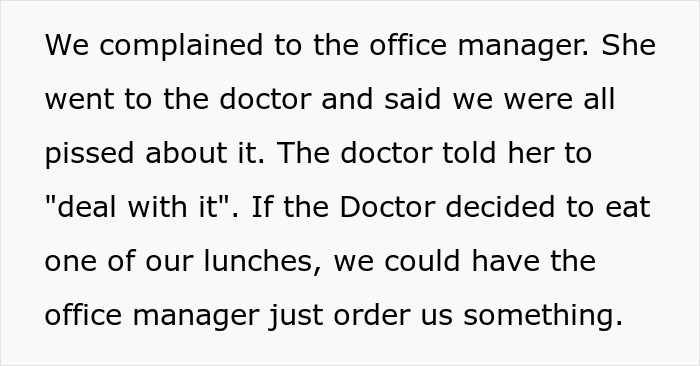 "Deal With It": Employees Outsmart Entitled Doctor Who Kept Eating Everyone's Homemade Lunches