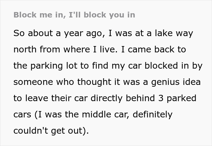 Person Decided To Block A Car For Exactly 17 Minutes And 20 Seconds To Get Revenge, They Drive Off And Regret It Dearly Person Decided To Block A Car For Exactly 17 Minutes And 20 Seconds To Get Revenge, They Drive Off And Regret It Dearly