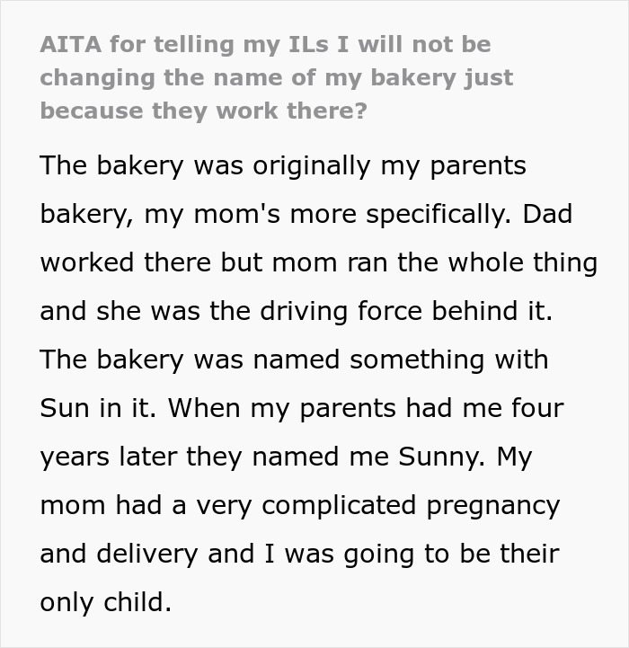 This Guy Was Named After His Late Parents' Bakery, So He Flatly Refuses To Rename It On MIL's Persistent Demands This Guy Was Named After His Late Parents' Bakery, So He Flatly Refuses To Rename It On MIL's Persistent Demands