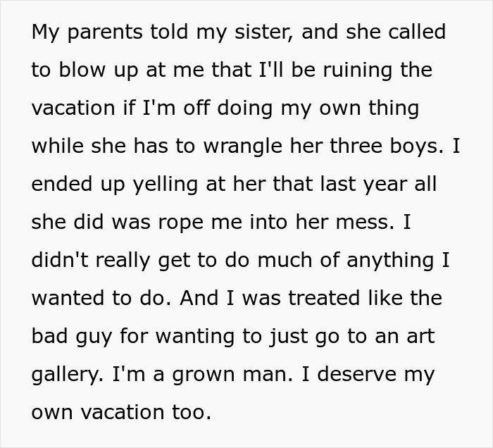 Family Tries Guilt-Tripping A Guy Into Babysitting His 3 Nephews On Vacation, He Refuses And Drama Ensues