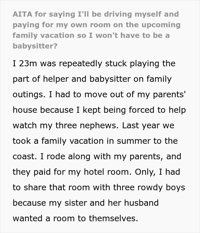 Family Tries Guilt-Tripping A Guy Into Babysitting His 3 Nephews On Vacation, He Refuses And Drama Ensues Family Tries Guilt-Tripping A Guy Into Babysitting His 3 Nephews On Vacation, He Refuses And Drama Ensues