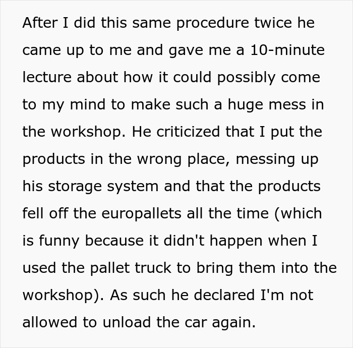 "You Don't Want Me To Unload My Car? Great!": Employee Agrees With Coworker Insisting He Shouldn't Help Unload His Car "You Don't Want Me To Unload My Car? Great!": Employee Agrees With Coworker Insisting He Shouldn't Help Unload His Car