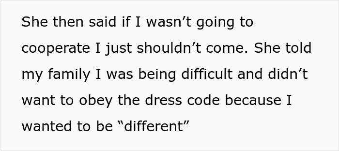 Family Drama Ensues As This Woman Decides Not To Attend Her Sister’s Wedding, Not Willing To Comply With The Strict Dress Code She Dislikes Family Drama Ensues As This Woman Decides Not To Attend Her Sister’s Wedding, Not Willing To Comply With The Strict Dress Code She Dislikes