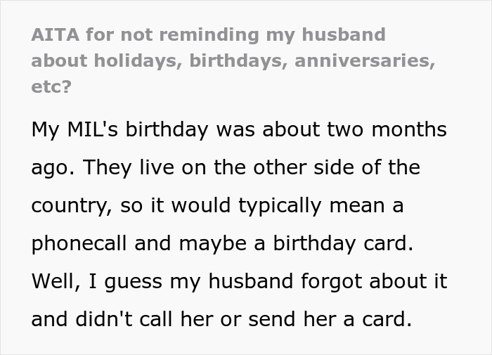 MIL Tells This Woman It's Her "Job" To Make Sure Her Husband Doesn't Forget Things, She Refuses To Be His Personal Reminder