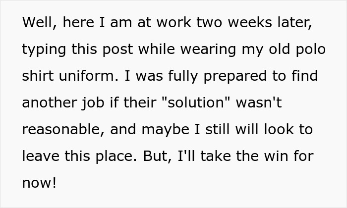 Management Refuse To Listen To Worker’s Concerns Over New Uniform, She Watches As Things Gloriously Fall Apart
