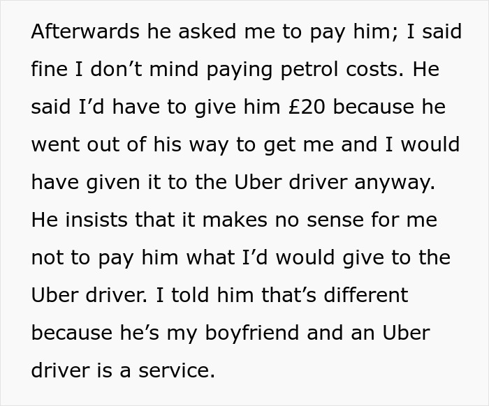 Boyfriend Demands To Be Paid The Same As Uber For Picking Girlfriend Up From Work, And The Woman Is Perplexed Boyfriend Demands To Be Paid The Same As Uber For Picking Girlfriend Up From Work, And The Woman Is Perplexed