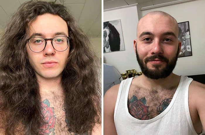 Before And After. I Grew A Beard And Shaved My Hair For A Charity