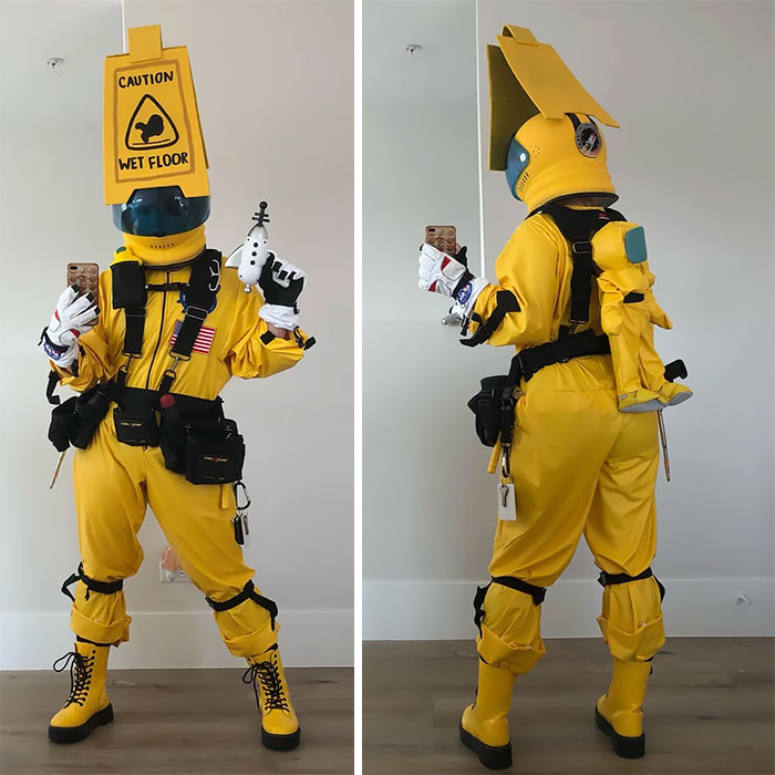 Person cosplaying Among Us character