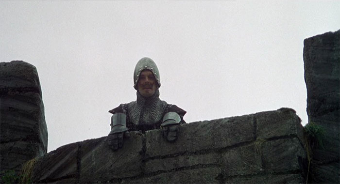French soldier from Monty Python, and the Holy Grail standing near the edge