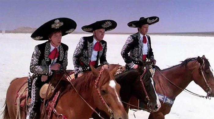 Three Amigos movie characters riding horses