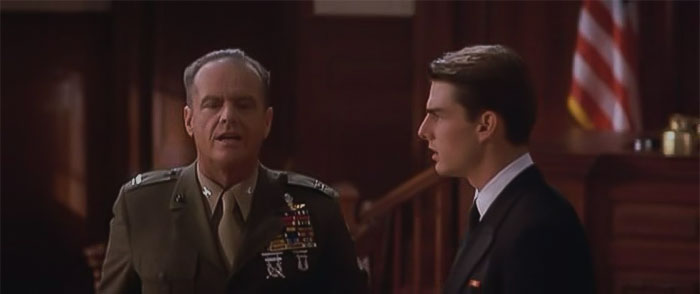 Colonel and Lt. Daniel Kaffee talking in the court 
