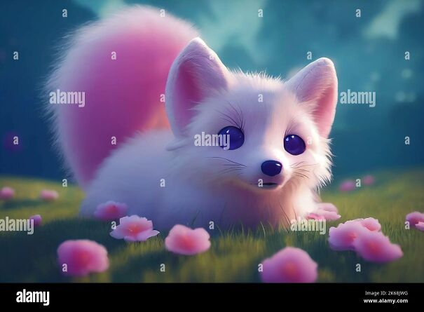 cartoon-white-fluffy-baby-fox-with-big-eyes-on-a-green-lawn-with-pink-flowers-illustration-2K68JWG-64559b828ec3a.jpg