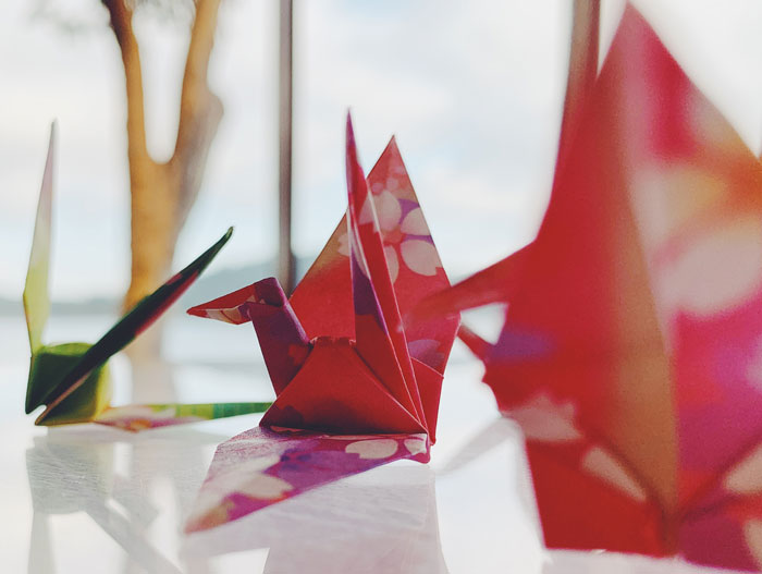 Multiple colorful origami on the table 