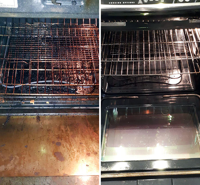 My Mom And I Work At Cleaning The Apartments In Toronto. This Is Before And After Of The Oven