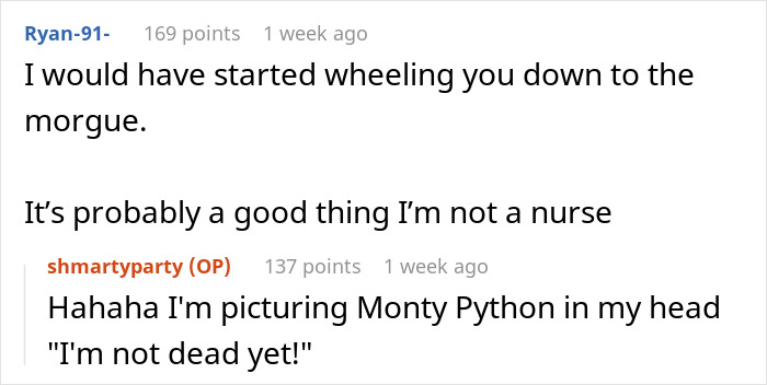 “The Dead Body They Were Talking About Was ME”: Woman Freaks Out Patients In Hilarious Malicious Compliance “The Dead Body They Were Talking About Was ME”: Woman Freaks Out Patients In Hilarious Malicious Compliance