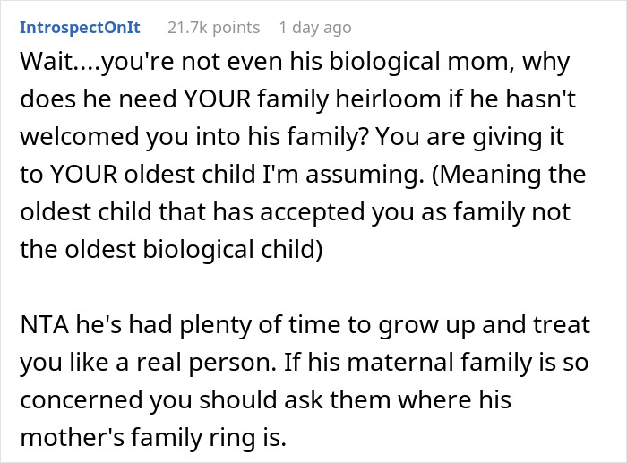 Jerk Stepson Treats Stepmom Like "Vermin" For 20 Odd Years, Shocked When She Won't Pass Family Heirloom To Him