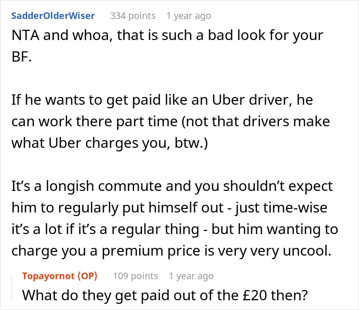 Boyfriend Demands To Be Paid The Same As Uber For Picking Girlfriend Up From Work, And The Woman Is Perplexed Boyfriend Demands To Be Paid The Same As Uber For Picking Girlfriend Up From Work, And The Woman Is Perplexed