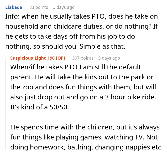 Husband Doesn't Want His Wife To Go On A Birthday Vacation Alone, Calls Her "Selfish" For Wanting Him To Stay With The Kids Husband Doesn't Want His Wife To Go On A Birthday Vacation Alone, Calls Her "Selfish" For Wanting Him To Stay With The Kids