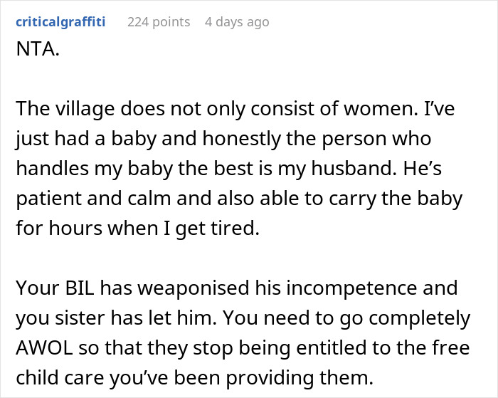 Woman Tells Sister Her Husband Needs To Step Up With His Parenting Since She Won't Be Watching Their Kids Anymore, She Finds It Outrageous Woman Tells Sister Her Husband Needs To Step Up With His Parenting Since She Won't Be Watching Their Kids Anymore, She Finds It Outrageous