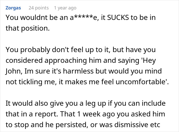 Older Male Tickles His 17 Y.O. Coworker, She Asks For Guidance Online