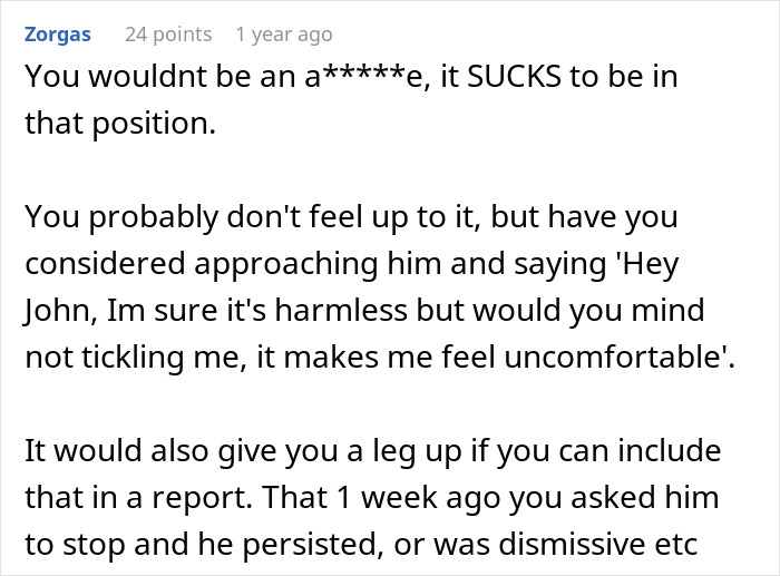Older Male Tickles His 17 Y.O. Coworker, She Asks For Guidance Online