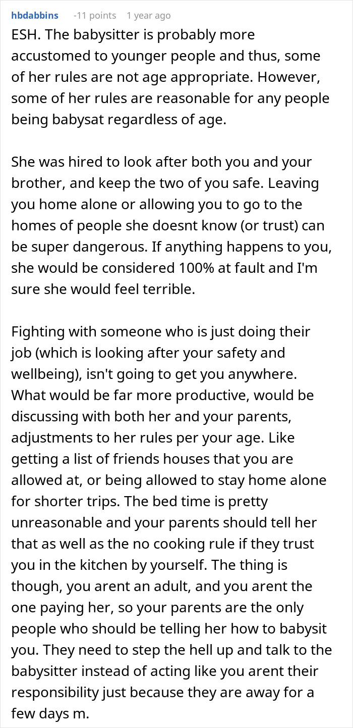“I Have To Be In Bed By 10”: Strict Babysitter’s Rules Push 16-Year-Old Teen To Rebel, He Wonders If He Took It Too Far “I Have To Be In Bed By 10”: Strict Babysitter’s Rules Push 16-Year-Old Teen To Rebel, He Wonders If He Took It Too Far