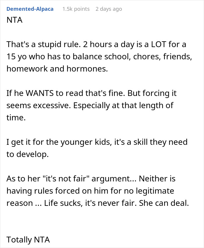 Divorced Dad Won’t Uphold Mom’s “Reading Rule” On 15 Y.O. Teen, Gets Blamed When The Teen Wants To Move Out From Mom’s And In With Dad